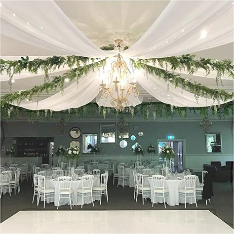 5ftx20ft Sheer Curtains Chiffon Draping Fabric for Party Ceremony Stage Swag Tent Draping #CommissionEarned Diy Wedding Drapery, Drapes For Wedding, Reception Ceiling, Wedding Ceiling Decorations, Ceiling Drapes, Wedding Drapery, Draping Wedding, Wedding Ceiling, Ceiling Draping