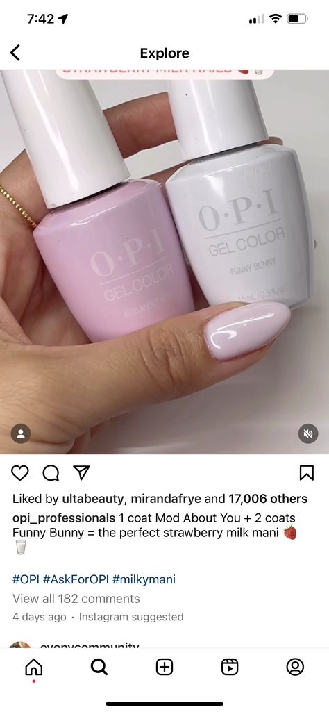 Love Is In The Bare Funny Bunny Opi Gel, Mod About You And Funny Bunny Opi, Mod About You Opi Gel, Opi Nail Polish Colors Summer 2024, Opi Gel Polish Colors Spring 2024, Spring Nail Colors Opi, Opi Pink Nail Polish Shades, Opi Milky White, Milk Pink Nails