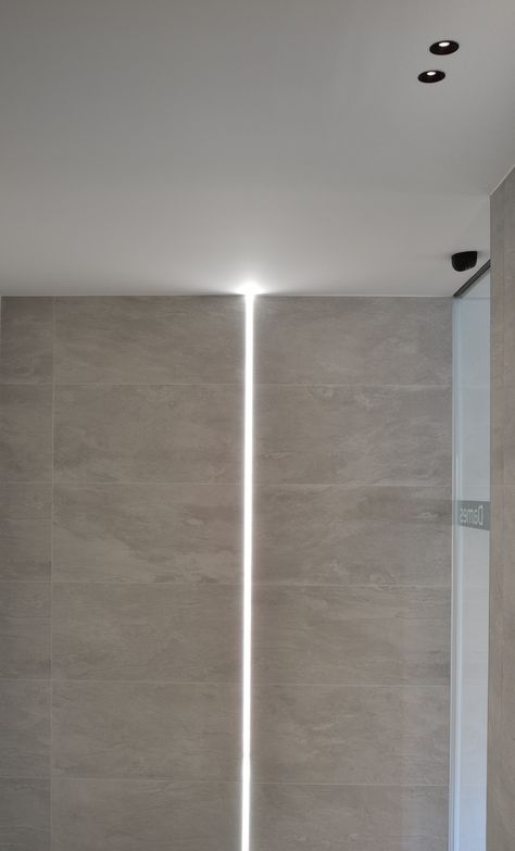 Led Strip Light Bathroom, Linear Lighting Bathroom, Bathroom Profile Lighting, Bathroom Light Bar, Primary Ensuite, Profile Lights, Paris Apartment Interiors, Architectural Perspective, Restroom Architecture