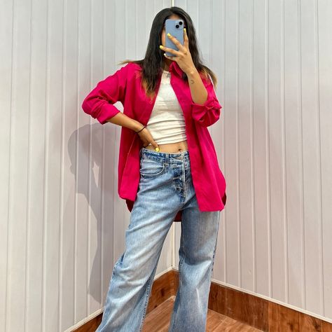 Pink Oversized Shirt sold❌ Bust - Upto 40 Length- 33 Price-₹450 Free Shipping Dm to book Oversized Pink Shirt Outfit, Pink Oversized Shirt Outfit, How To Style Oversized Shirt, Pink Oversized Shirt, Pink Shirt Outfit, Black Dress Outfit Party, Affordable Clothing Online, Oversized Shirt Outfit, Trip Outfit