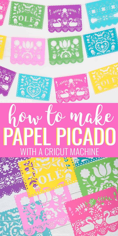 Diy Picado Banner, Diy Paper Picado, Mexican Banner Diy, Paper Picado Template, Papel Picado Template Cricut, Fiesta Banner Diy, Easy Fiesta Decorations, Dia De Los Muertos Cricut Ideas, Paper Picado Diy