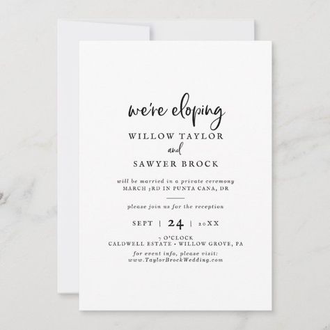 Rustic Script Elopement Reception Invitation Were Eloping Reception Invitations, We’re Eloping Invitations, Elopement Party Receptions, We Eloped Reception Invitations, Post Elopement Reception, Post Elopement Party, Rooftop Reception, Realistic Wedding, Minimal Bohemian