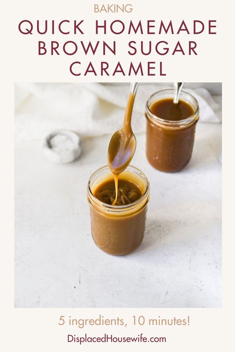 This Quick, Homemade Brown Sugar Caramel sauce is my go-to caramel! It's so quick and easy, uses only 5 ingredients and is ready in under 10 minutes. This sweet, salty, full-of-caramel-flavors caramel (thanks brown sugar) recipe needs zero candy thermometer (YAY!) and is perfect for cakes, cupcakes, cheesecakes, brownies, ice cream or whatever you're craving! Brown Sugar Caramel Sauce, Brown Sugar Recipe, Brown Sugar Caramel, Homemade Brown Sugar, Sweet Sauces, Brown Sugar Recipes, Caramel Apple Cake, Ganache Frosting, Caramel Crunch