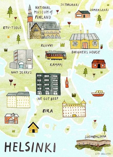 How To Do Helsinki On A Budget | Grazia Finland Trip, Visit Helsinki, Baltic Cruise, Finland Travel, Nordic Countries, Helsinki Finland, Illustrated Map, Travel Maps, City Maps