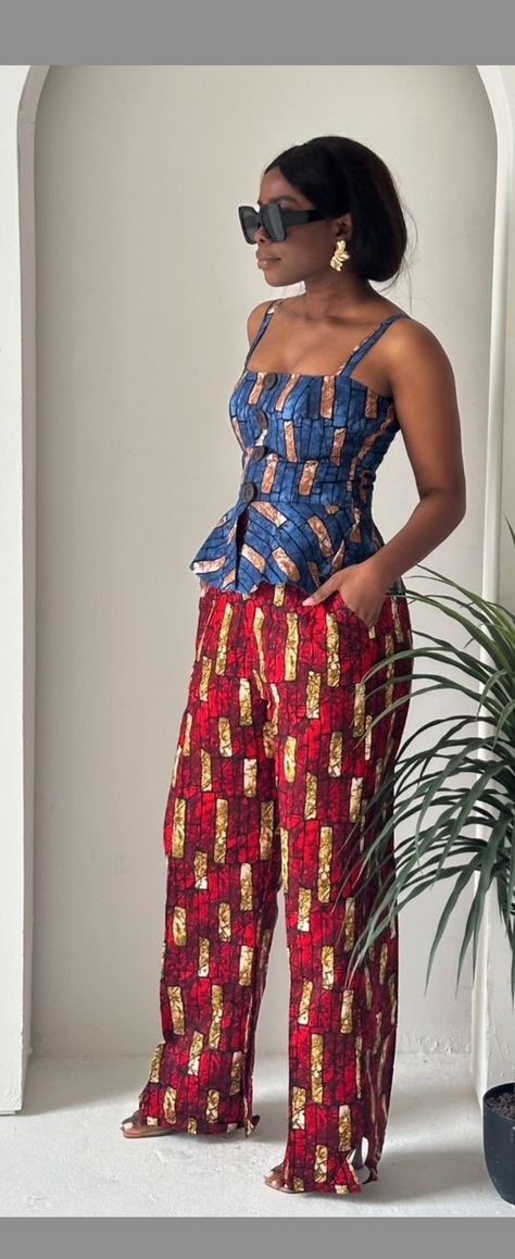 Ankara Trouser And Top Styles For Women, Ankara Pyjamas Outfit, 2piece Outfits Ankara, Ankara Pallazo Pants Outfit Ideas, Two Piece Ankara Styles, Ankara 2 Piece Set Pants, Ankara Two Piece Outfit Pants, Pant And Top Outfit, Ankara Two Piece