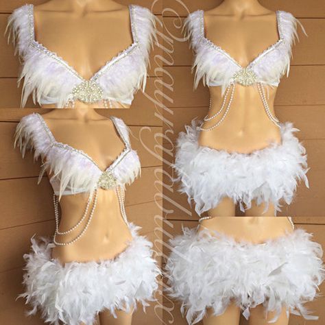 Angel Bra with Matching Feather Bottoms, Angel Outfit Feather Outfit, Pastel Fairy, Angel Feather, Festival Attire, Angel Feathers, Pretty Halloween Costumes, Feather Skirt, Disney Princess Fashion, Angel Outfit