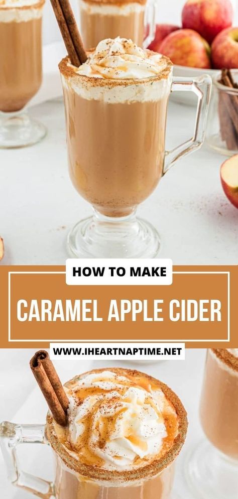 Carmel Apple Cider Recipe, Hot Caramel Apple Cider Recipe, Starbucks Apple Cider, Hot Caramel Apple Cider, Caramel Apple Cider Recipe, Hot Apple Cider Recipe, Caramel Apple Cider, Christmas Drinks Recipes, Cream Caramel