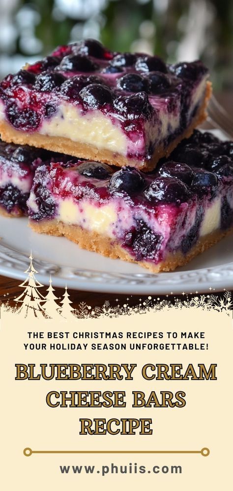 Indulge in the delightful combination of creamy, tangy cream cheese and sweet, juicy blueberries with these Blueberry Cream Cheese Bars. This recipe is a perfect dessert for any occasion, offering a refreshing taste that is sure to please everyone at your table. With a buttery graham cracker crust, a rich cream cheese filling, and a luscious blueberry topping, these bars are not only visually appealing but also incredibly satisfying. Cream Cheese Easy Dessert, Berries And Cream Dessert, Blueberry Cream Cheese Bars, Cheese Bars Recipe, Desserts With Cream Cheese, Cream Cheese Bars Recipe, Blueberry Crumb Bars, Cherry Pie Bars, Cheese Bars