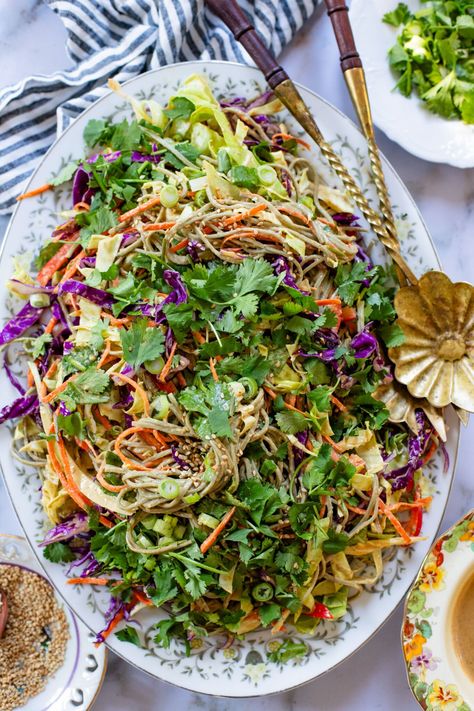 Cold Peanut Noodle Salad - This Savory Vegan Best Peanut Sauce, Cold Peanut Noodles, Peanut Noodle Salad, Noodle Salad Cold, Crunchy Veggies, Peanut Salad, Cider Vinaigrette, Peanut Sauce Recipe, Healthy Vegan Dinner