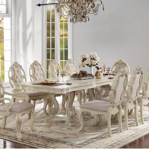 Double Pedestal Dining Table, Dining Room Furniture Sets, Chic Dining Room, Set Meja Makan, White Dining Room, Acme Furniture, Pedestal Dining Table, Dining Room Set, Room Decorations