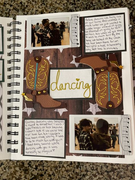 Country Scrapbook Ideas, Country Concert Scrapbook Ideas, Western Scrapbook Ideas, Dance Scrapbook, Couples Scrapbook, School Memories Scrapbook, Country Dancing, Year Scrapbook, Boyfriend Scrapbook