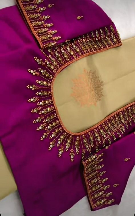 Gold Blouse Designs, Basic Blouse Designs, Baby Dress Embroidery, Work Blouse Designs, Latest Bridal Blouse Designs, Boat Neck Blouse Design, Latest Blouse Designs Pattern, Maggam Work Designs, Simple Hand Embroidery Patterns