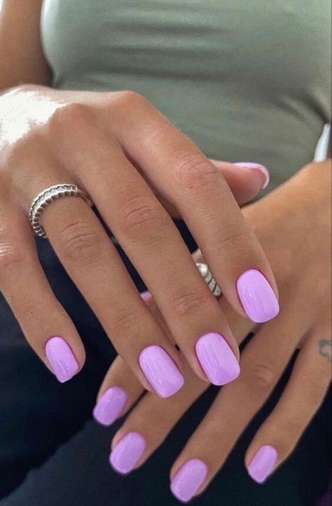 Violet Nail Color, Short Gel Nails Inspo Summer, Summer Nails 1 Color, Soild Nails Colors Summer, Solid Gel Nail Color Ideas Short, Nail Inspo Full Color, Nail Color Inspo Summer, Squoval Summer Nails, Gel Nails Ideas Short Simple One Color