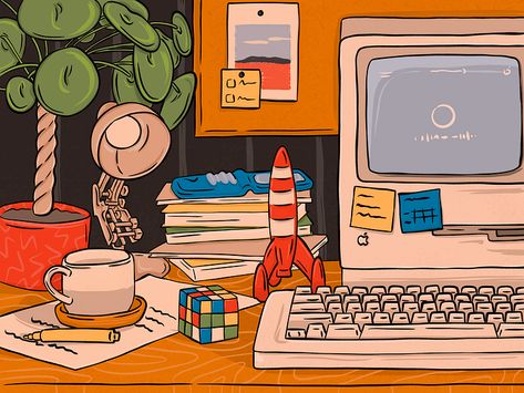 Work From Home Background, Workspace Illustration, Office Supplies Illustration, Office Illustration, 70s Aesthetic, Workspace Design, Vintage Illustration, Web Development, Case Study