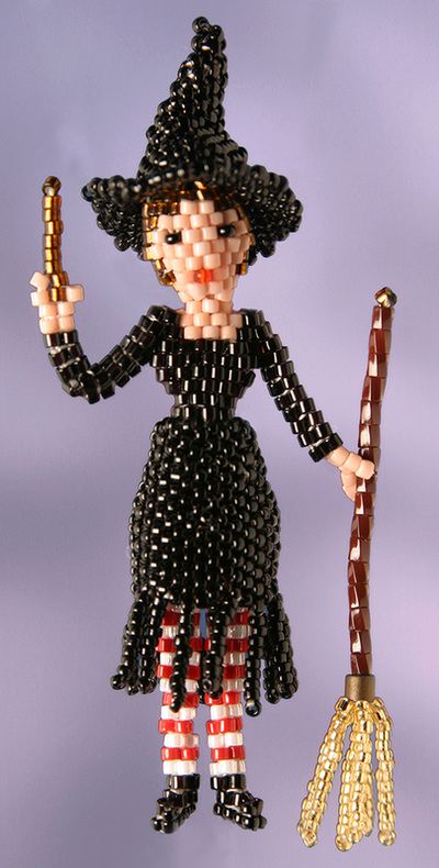 Witch Will, Bead Animals, 3d Beading, Holiday Beading, Halloween Beads, Witch Doll, Seed Bead Patterns, Beaded Crafts, Bead Pattern