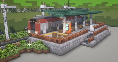 Minecraft Train Station, Small Train Station, Minecraft Train, Minecraft Modern City, Minecraft Japanese, Minecraft Create, Minecraft Village, Minecraft City Buildings, Minecraft House Plans