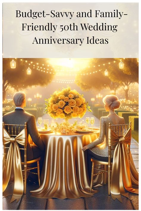 Discover timeless and romantic ways to celebrate your golden 50th anniversary! From renewing your vows in a dreamy location to creating a memory-filled photo album, these unique ideas will make your day unforgettable. Perfect for couples looking to honor their half-century of love with something truly special. #GoldenAnniversary #50YearsOfLove #AnniversaryIdeas #RomanticCelebrations #LoveEternal #CelebrationTips #RenewVows #MemoryLane 50th Anniversary Party Ideas On A Budget, 50 Th Anniversary Decorating Ideas, Golden Anniversary Ideas, 50 Th Wedding Anniversary Ideas, Golden Anniversary Party Ideas, 50 Th Anniversary Party Ideas, 50 Wedding Anniversary Party Ideas, 30th Wedding Anniversary Party Ideas, Golden Wedding Anniversary Ideas