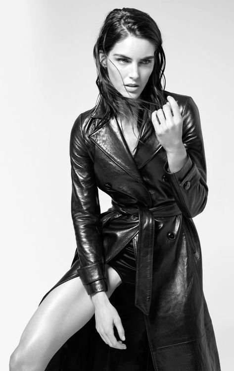 Hilary Rhoda, White Photo, Leather Coat, Magazine Cover, A Black, Black Leather, Magazine, Black And White, Leather