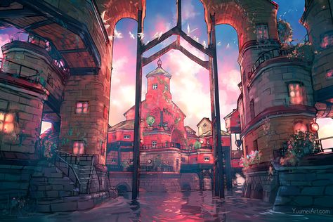 Room Design Minecraft, Magenta Dragon, Environmental Painting, City Building Game, Yuumei Art, Art Elements, Perspective Art, Perspective Drawing, Minecraft Building