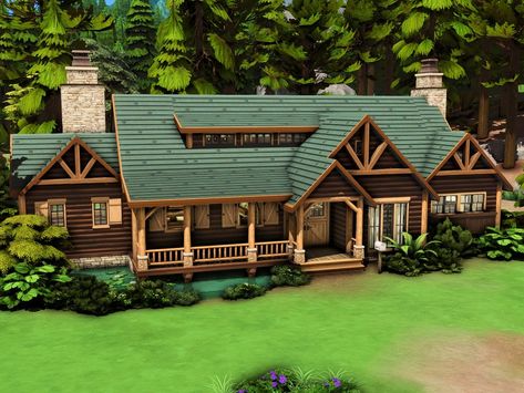 The Sims Resource - Wood Cabin Sims 4 Cabin, Sims 4 Restaurant, Sims 4 Houses Layout, Wood Cabin, Wood Guest Book, Sims 4 Cc Folder, Tiny Apartments, Wood Logs, Sims Community