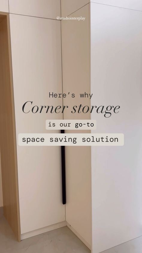 Studio Interplay | We love adding corner cabinets to maximize the available space in our projects. Here’s why you should go for corner storage⬇️… | Instagram Corner Shoe Storage Ideas, Corner Coat Closet Ideas, Corner Built In Storage, Corner Hall Storage, Corner Cabinet Ideas Hallway, Corner Cabinet Hallway, Office Wardrobe Design Storage, Hallway Corner Storage, Laundry Room Corner Ideas