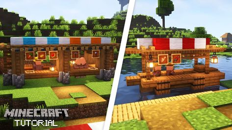 Market Stall Design, Minecraft Market, Minecraft Starter House, Farmers Market Stand, Village Market, Minecraft Structures, Medieval Market, Stall Design, Minecraft Modern