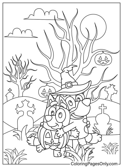 Bluey Halloween, Halloween Coloring Sheets, Pumpkin Costume, Kids Coloring Book, Halloween Coloring Pages, Coloring Book Art, Holiday Colors, Free Printable Coloring, Halloween Coloring