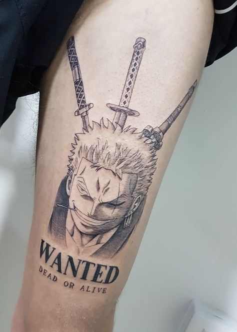 Simplistic Anime Tattoo, One Piece Shanks Tattoo, Doflamingo Tattoo, Zoro Tattoo Design, Zoro Tattoo Ideas, One Piece Tattoo Minimalist, Zoro One Piece Tattoo, Zoro Tattoo, Gaara Tattoo