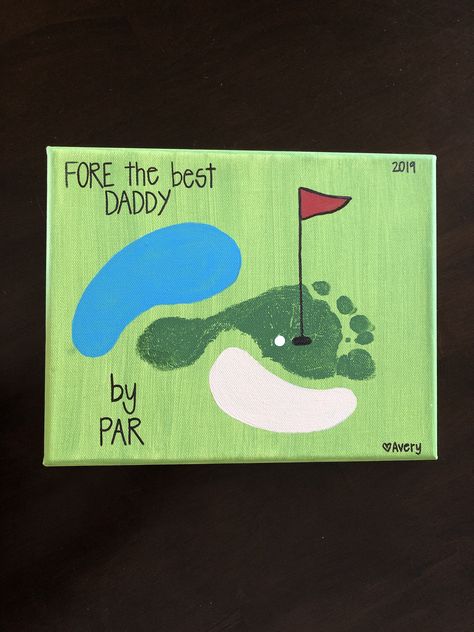 Hand Print Father’s Day Craft Golf, Best Daddy By Par Craft, Golf Footprint Art, Baby Father’s Day Art, Best Dad By Par Footprint, Father’s Day Cards From Baby, Father’s Day Baby Painting, Toddler Crafts For Dad, Best Dad By Par Craft