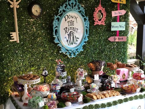 Candy Dessert Table, Wonderland Sweet 16, Quince Decor, Alice In Wonderland Tea Party Birthday, Alice Tea Party, 18th Bday, Alice In Wonderland Wedding, Mad Hatter Party, Alice In Wonderland Birthday