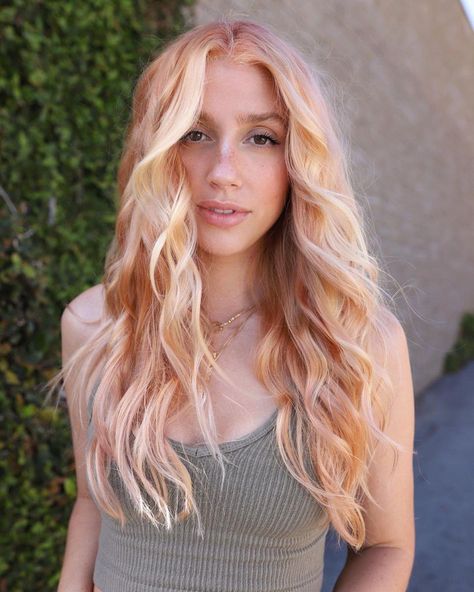 Strawberry Blonde Hair With Pink, Creamsicle Hair, Hair With Pink Tips, Blonde Hair With Pink Tips, Blonde Hair With Pink, Pink Tips, Summer Blonde Hair, Strawberry Blonde Hair Color, Birthday Hair