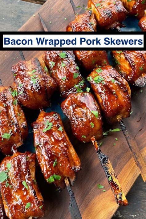 Bacon On Stick, Pork Appetizer Recipes, Pork Appetizers, Oven Baked Pork Tenderloin, Sweet And Spicy Bacon, Pork Fillet Recipes, Bacon Wrapped Tenderloin, Bacon Wrapped Meatballs, Bacon Wrapped Pork Loin