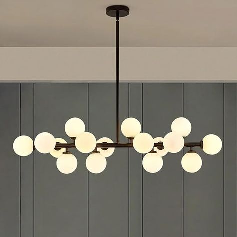 Siljoy Mid-Century Modern Glass Globe Hanging Light - Elegant Matte Black Finish, Adjustable Pendant Rods - Amazon.com Mid Century Modern Dining Room Chandelier, Modern Dining Room Light Fixtures, Modern Dining Room Lighting, Mid Century Dining Room, Glass Globe Chandelier, Globe Lighting, Mid Century Lighting Pendant, Mid Century Modern Chandelier, Mid Century Modern Dining Room