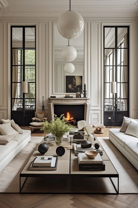 #livingroom, #livingroomhome, #homedecor, #homeinspo Parisian Style Interior, Parisian Interior Design, Parisian Living Room, Parisian Interior, Living Room Design Inspiration, Classic Living Room, Stylish Living Room, Luxury Rooms, Home Building Design