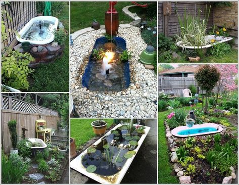 A Bathtub Pond in Your Garden Will be Just Great Bathtub Outdoor Ideas, Pond Bathtub, Bathtub Garden Ideas, Bathtub Garden, Old Bathtub Ideas Garden, Garden Bathtub, Old Bathtub, Fish Pond Gardens, Diy Pond