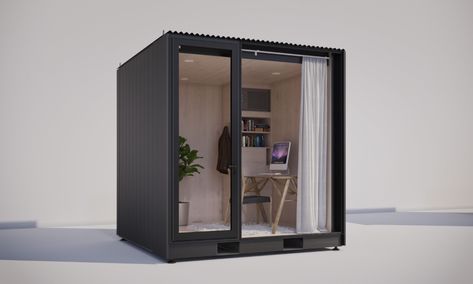 Backyard Office Studio, Prefab Office, Cabin Office, Steel Cladding, Plywood Interior, Office Details, Container Office, Modular Office, Mini Office