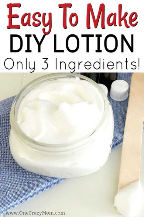 You’ll love this easy DIY lotion recipe that is non greasy and is great for dry skin. With only 3 ingredients, you can make your own lotion is less than 5 minutes! You’ll love this homemade lotion recipe that is all natural with shea butter and essential oils! #onecrazymom #diylotion #diy #homemade #allnatural #easydiy Homemade Body Lotion Recipes, Make Your Own Lotion, Easy Diy Lotion, Homemade Face Lotion, Body Lotion Recipes, Diy Lotion Recipe, Make Lotion, Diy Body Lotion, Homemade Lotion Recipe