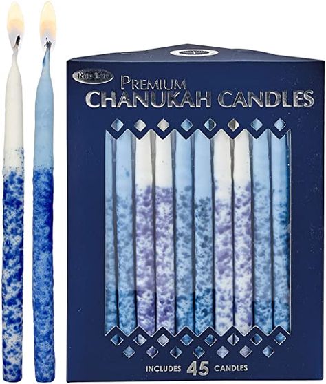 Rite Lite Premium, Pack of 45 Chanukah Candles, Splash Blue and White, For your Hanukkah Menorah Jewish Decorations, Candle Lighting Ceremony, Menorah Candles, Hand Dipped Candles, Specialty Candles, Candle Lighting, Elegant Candle, Chanukah Decor, How To Celebrate Hanukkah