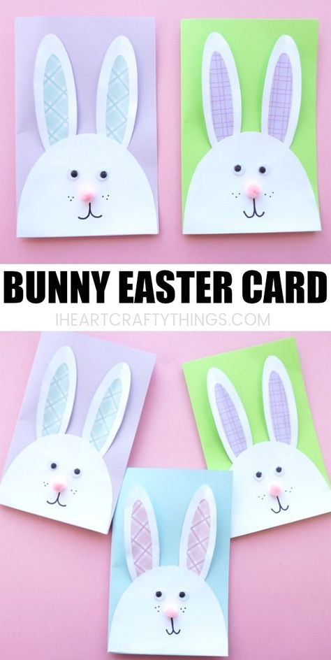 We have the most adorable DIY Easter Card to share with you today. This cute bunny card is especially easy to make with the help of our downloadable template. It makes a great afternoon Easter craft and is sure to delight anyone who receives it as a cute DIY Easter Card. #eastercrafts #bunny #papercraft #papercrafting #easterbunny #iheartcraftythings Diy Crafts Easter, Holiday Diy Crafts, Diy Easter Cards, Bunny Diy, Bunny Cards, Easter Basket Crafts, Bunny Stuff, Fun Easter Crafts, Easter Preschool