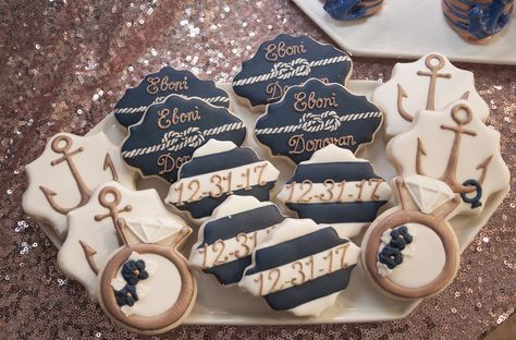 Yacht Bridal Shower Ideas, Nautical Theme Cookies, Last Sail Before The Veil Cookies, Bridal Shower Nautical Theme, Nautical Wedding Shower Ideas, Nautical Bridal Shower Cookies, Nautical Engagement Party, Nautical Bridal Shower Ideas, Nautical Bridal Shower Decorations