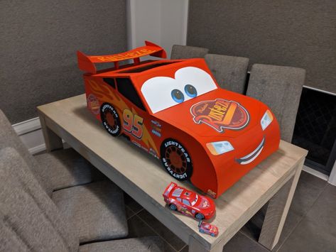 When my son suggested Lightning McQueen as his costume, I was like... Sure!  3 months later, this was our result. Got the award for best homemade costume! My 5 year old had quite a hand in making it too. Glued his   fingers together half a dozen times 😮🤣🤣🤣🤣 Lightning Mcqueen Valentines Boxes, Valentines Box, Disney Cars Birthday, Homemade Costume, Book Week Costume, Race Car Birthday, Book Week, Valentine Box, Cars Movie