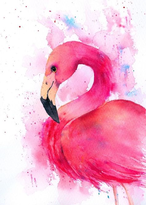 Flamingo Drawing Watercolor, Small Watercolor Art, Flamingo Art Painting, Watercolor Animals Easy, Flamingos Art Illustration, Flamingo Acrylic Painting, Flamingo Drawings, Watercolour Flamingo, Flamingo Drawing