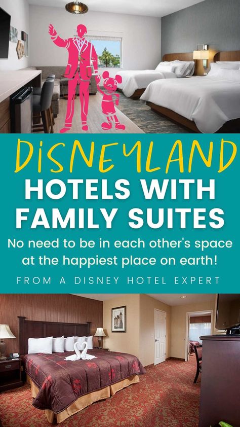 Disneyland hotels have a variety of room types to choose from, including family suites that can accommodate up to eleven people. These suites are perfect for families with small children, as they include a bedroom and a living area with a sofa bed. If you're looking for accommodation that will accommodate your whole family, be sure to check out the Disneyland hotel family suites! via @pullingcurls Disneyland Hotels, Hotels Near Disneyland, Disney Universal Studios, Hotel Breakfast, Family Friendly Hotels, Disneyland Hotel, Disney Trip Planning, Disney Vacation Planning, Disney Hotels