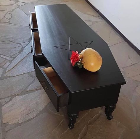 We need this coffin coffee table by @casdesign.berlin! ☕️ . #coffin #goth #gothic #black #skulls Coffin Coffee Table, Coffin Coffee Tables, Gothic Furniture, Dark Home Decor, Goth Home Decor, Hippie Home Decor, Gothic Home, Classic Home Decor, Table Diy