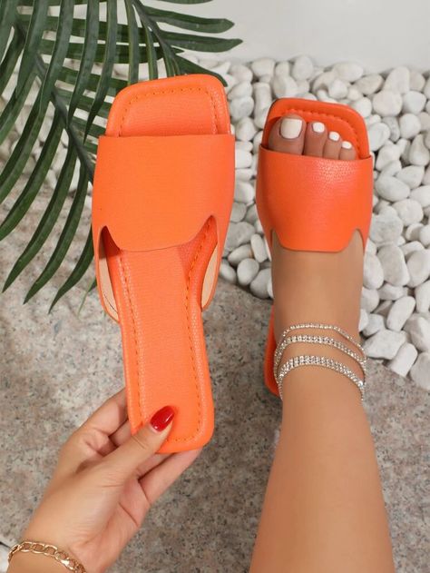 Women Flat Sandals, Womens Sandals Flat, Neon Orange, Womens Flats, Slide Sandals, Flat Sandals, Slip On Sandal, Womens Sandals, Neon