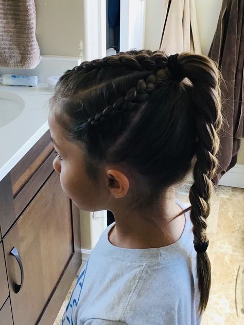 3 Dutch Braids On Top Of Head, 4 Dutch Braids Into Ponytail, 4 Braids Into Ponytail, Cute Dutch Braids, 4 Dutch Braids, Lax Hair, Race Day Hair, Tennis Hair, Track Hair