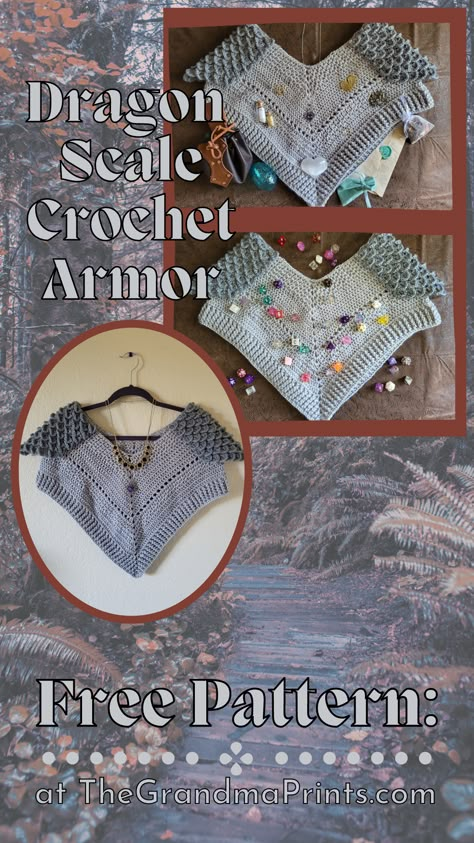 Crochet Scale Mail, Crochet Medieval Pattern, Dragon Scale Crochet Stitch, Viking Crochet Pattern Free, Crochet Armor Pattern, Crochet Renfair, Crochet Dnd Pattern, Ren Faire Crochet Pattern Free, Ren Fair Crochet Patterns