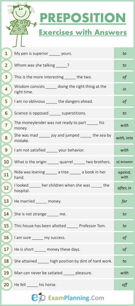 Mixed Preposition Exercises with Answers Proper English Grammar, Prepositions Worksheets, Preposition Worksheets, Grammar Notes, English Prepositions, English Grammar Exercises, Prepositional Phrases, English Teaching Materials, Grammar Exercises