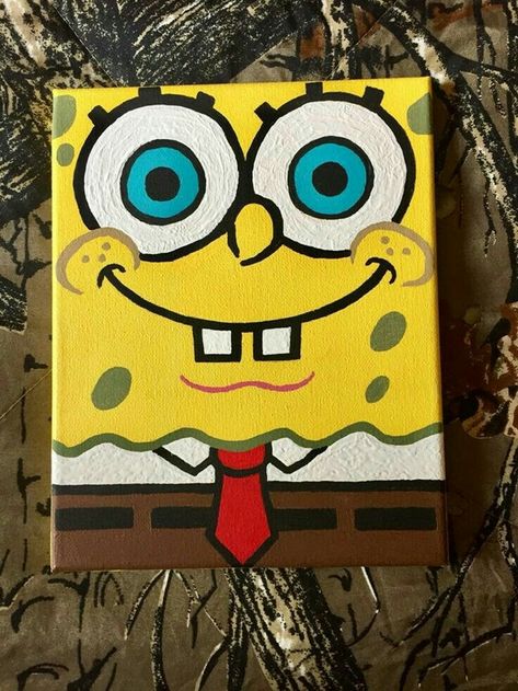 Spongebob Canvas Painting, Spongebob Canvas, Spongebob Drawings, Spongebob Painting, Disney Canvas Art, Small Canvas Paintings, Hippie Painting, Canvas Painting Tutorials, Simple Canvas Paintings