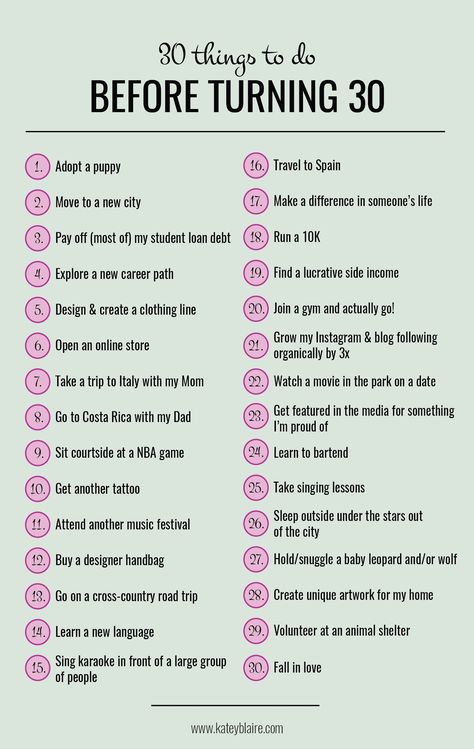 30 Before 30 - 30 Things To Do Before Turning 30 Bucket List #30Before30 30 Things To Do Before 30, 30 Bucket List, Bucket List Ideas For Women, 30 Before 30, Life Goals List, Bucket List Life, Simple Activities, To Do Planner, Goal List